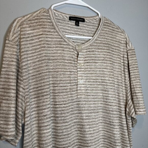 Men’s Banana Republic Linen Short Sleeve Top XL Striped Extra Large Beige - Picture 3 of 5